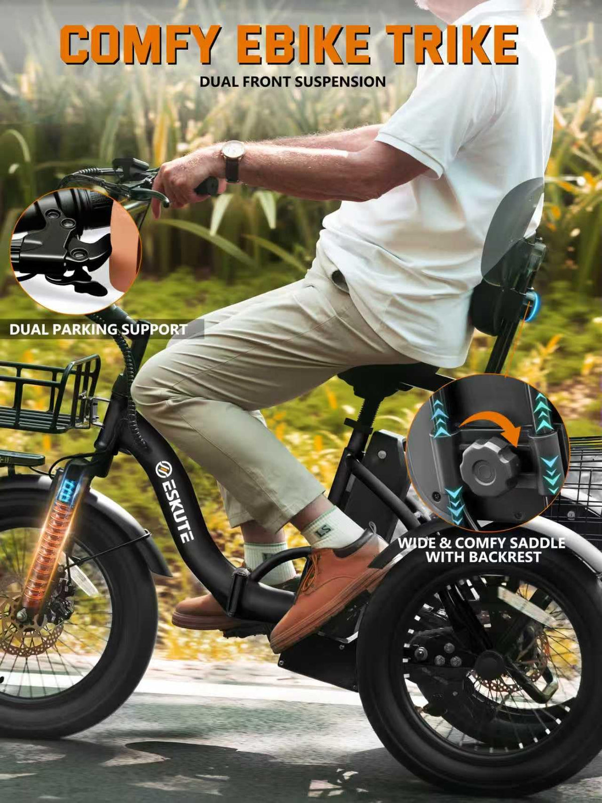 Electric Tricycle Bike 1200W Folding 3 Wheel Bicycle M46262