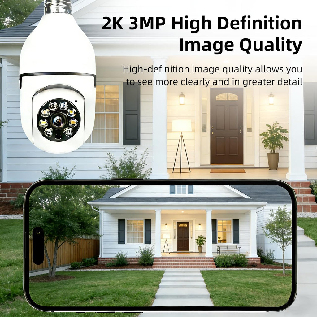 Light Bulb Security Camera 5G 2.4GHz WiFi 2K 3MP Wireless Outdoor X4544