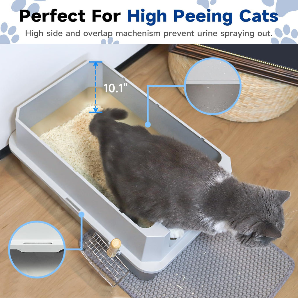 Large Stainless Steel Covered Cat Litter Box with Scoop I9682