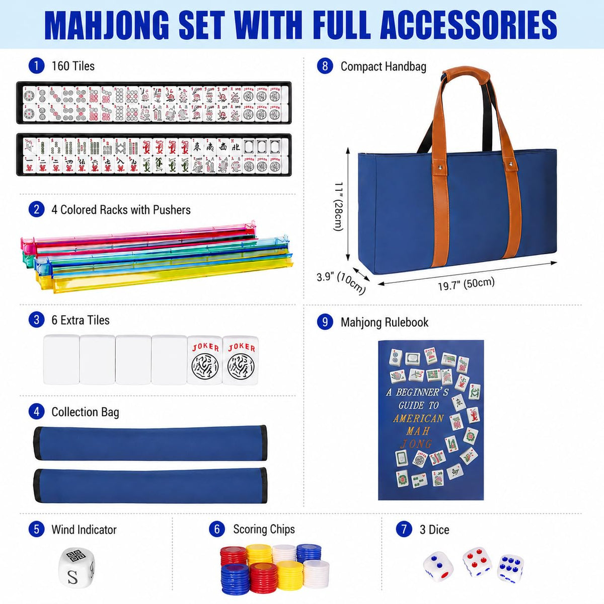 Mahjong Game Set with Racks, 166 Tiles & Bag Z4027