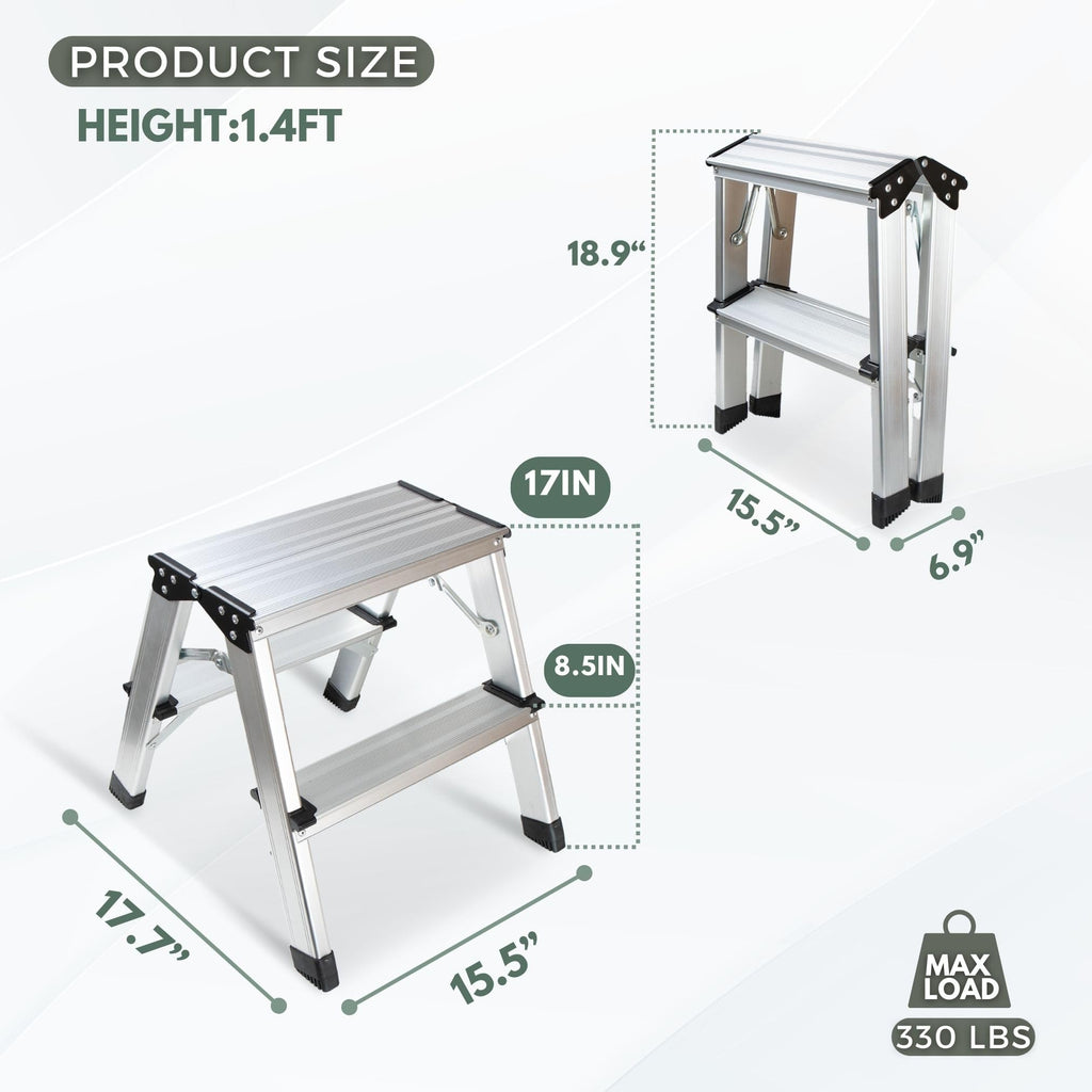 2 Step Aluminum Folding Ladder 330lbs X835737