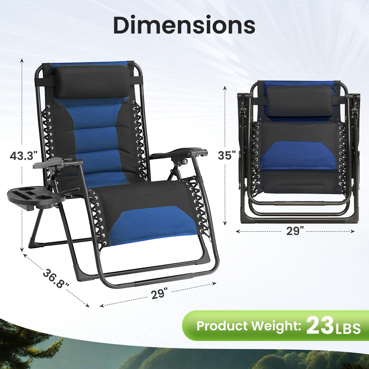 Oversized Zero Gravity Chair 2 Pack Folding Recliner with Pillow & Cup Holder Q77547