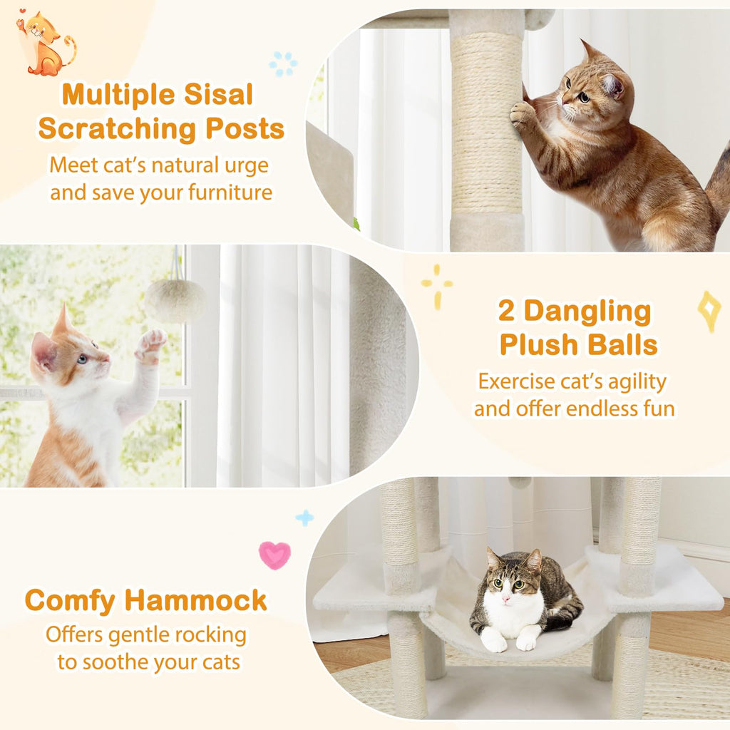 70 Inch Multi-Level Cat Tree with Sisal Scratching Posts and Condos B4723
