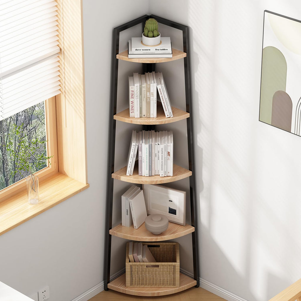 70 inch Solid Wood 5 Tier Corner Bookshelf V58327