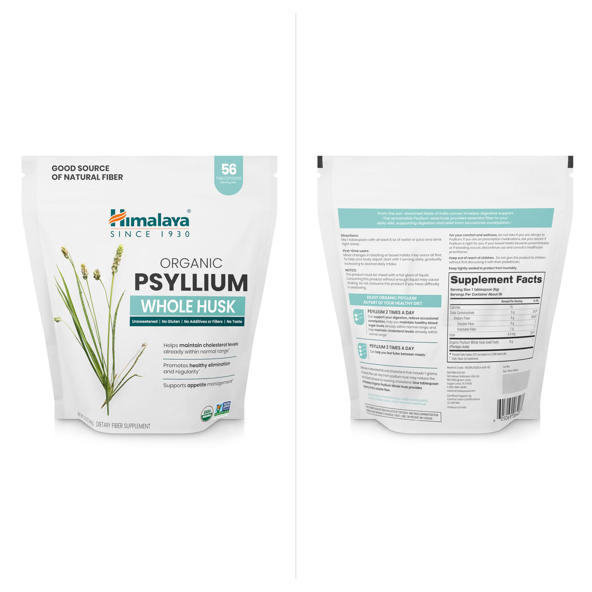 Organic Psyllium Whole Husk Fiber Supplement, Unflavored, 12 oz Z5438
