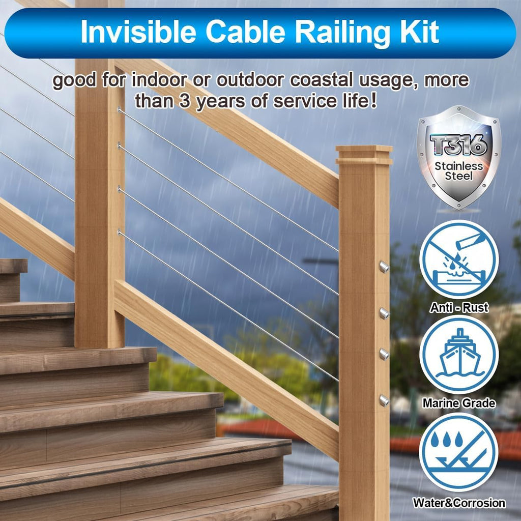 60 Pack T316 Stainless Steel 1/8" Cable Railing Kit X199858