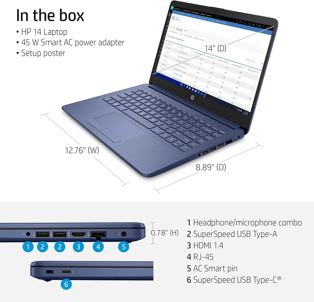 14" Ultral Light Thin Laptop, Quad-Core Intel Celeron, 16GB RAM, 564GB, Windows 11 S, Royal Blue X37924