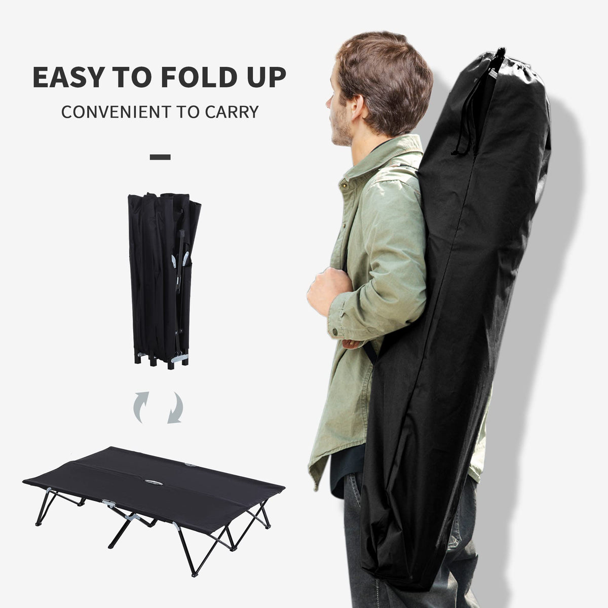 2 Person Folding Camping Cot with Carry Bag, 300 lbs Capacity V334355
