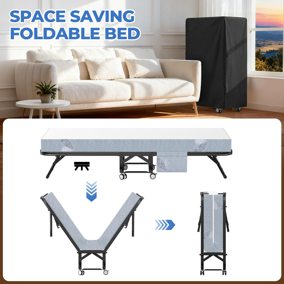 75" x 31" Folding Bed with 5" Memory Foam Mattress and Wheels D580958