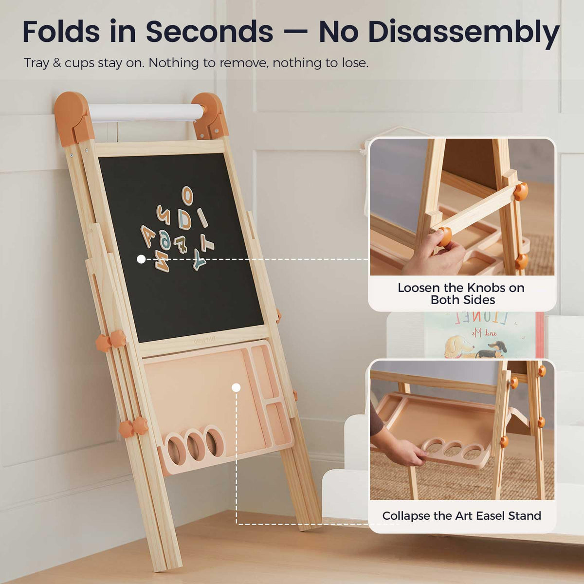 Foldable Wooden Art Easel with Chalkboard & Whiteboard R6178