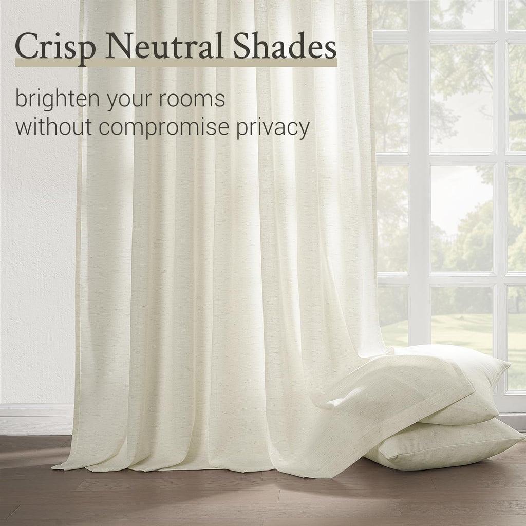 132 Inch Pinch Pleated Linen Curtains 2 Panels Natural Semi Sheer K5303