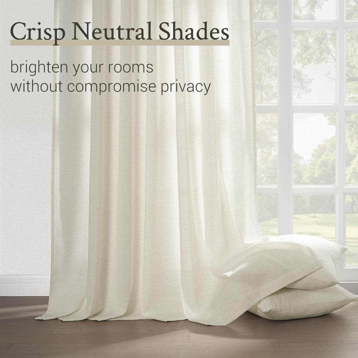 132 Inch Pinch Pleated Linen Curtains 2 Panels Natural Semi Sheer K5303