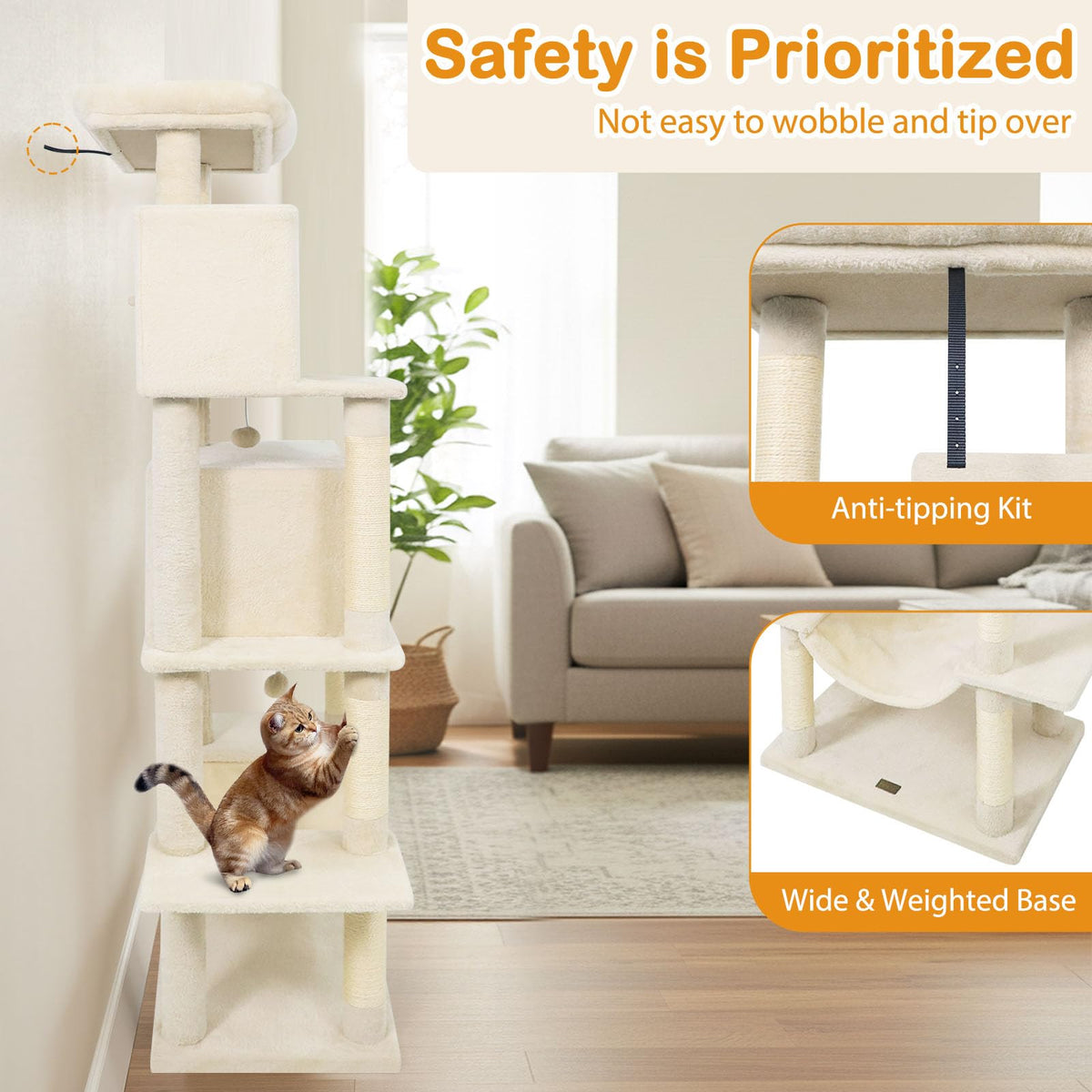 70 Inch Multi-Level Cat Tree with Sisal Scratching Posts and Condos B4723