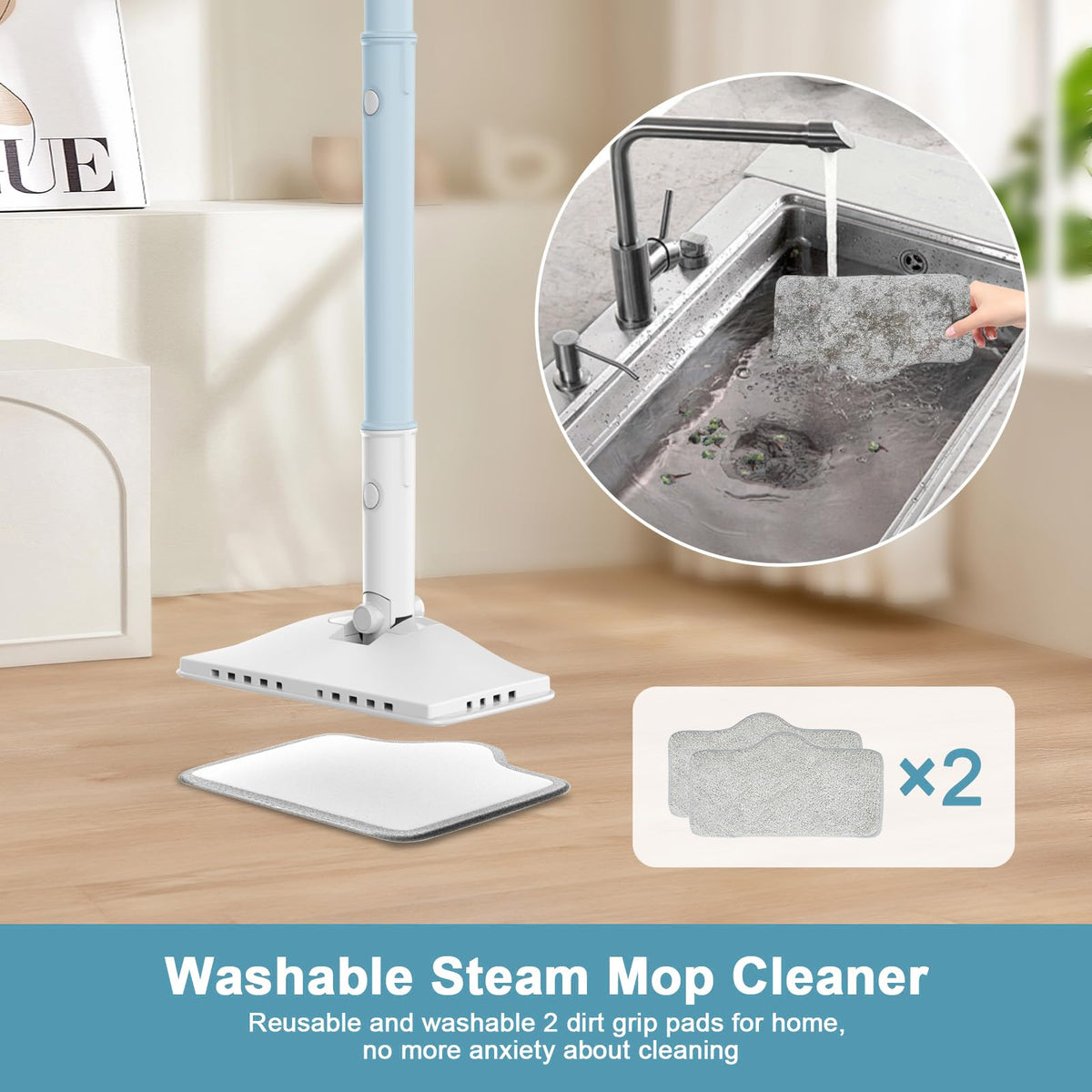 6 in1 Steam Mop Cleaner with 2 Modes, 2 Microfiber Pads, 400ML Removable Tank S5039