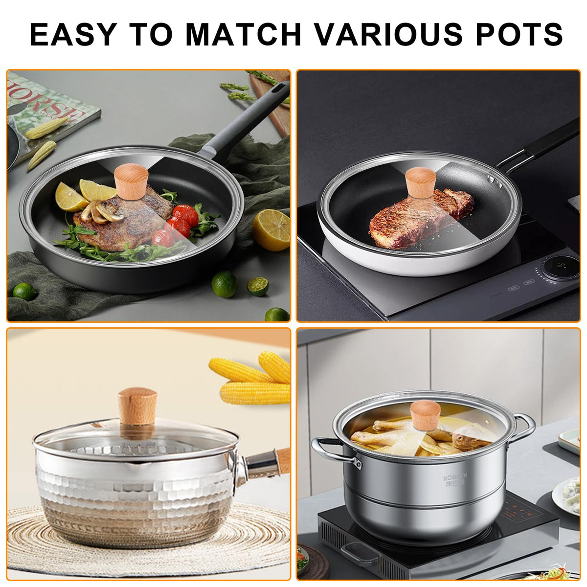 8 Inch Tempered Glass Pan Lid with Wooden Handle P793