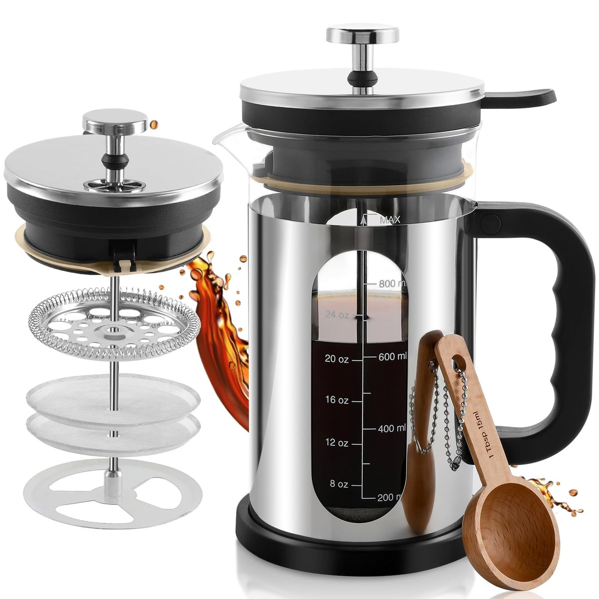 34 oz Borosilicate Glass Stainless Steel French Press T8984