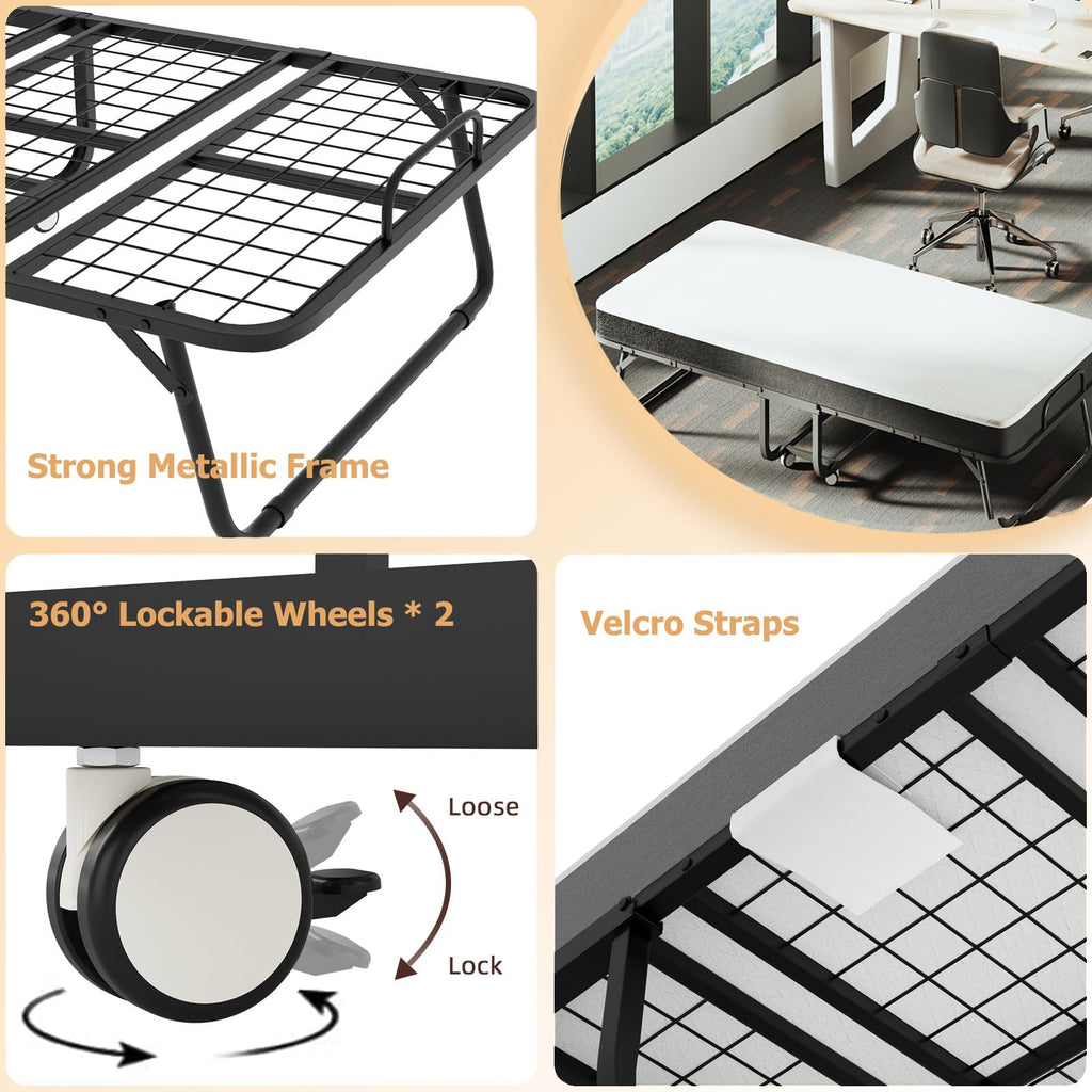 Folding Bed with 5" Memory Foam Mattress Cot Size I915