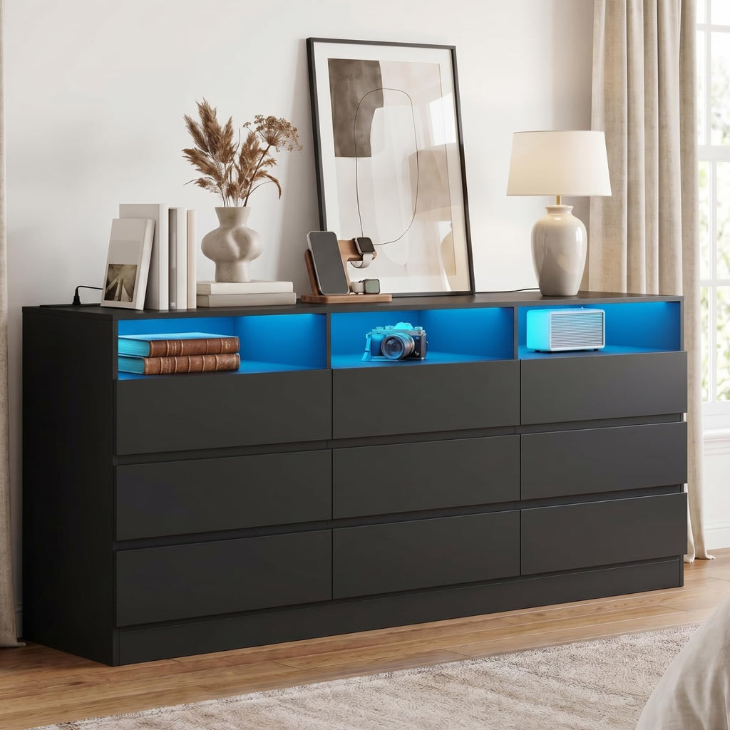 Black 9-Drawer Dresser W813