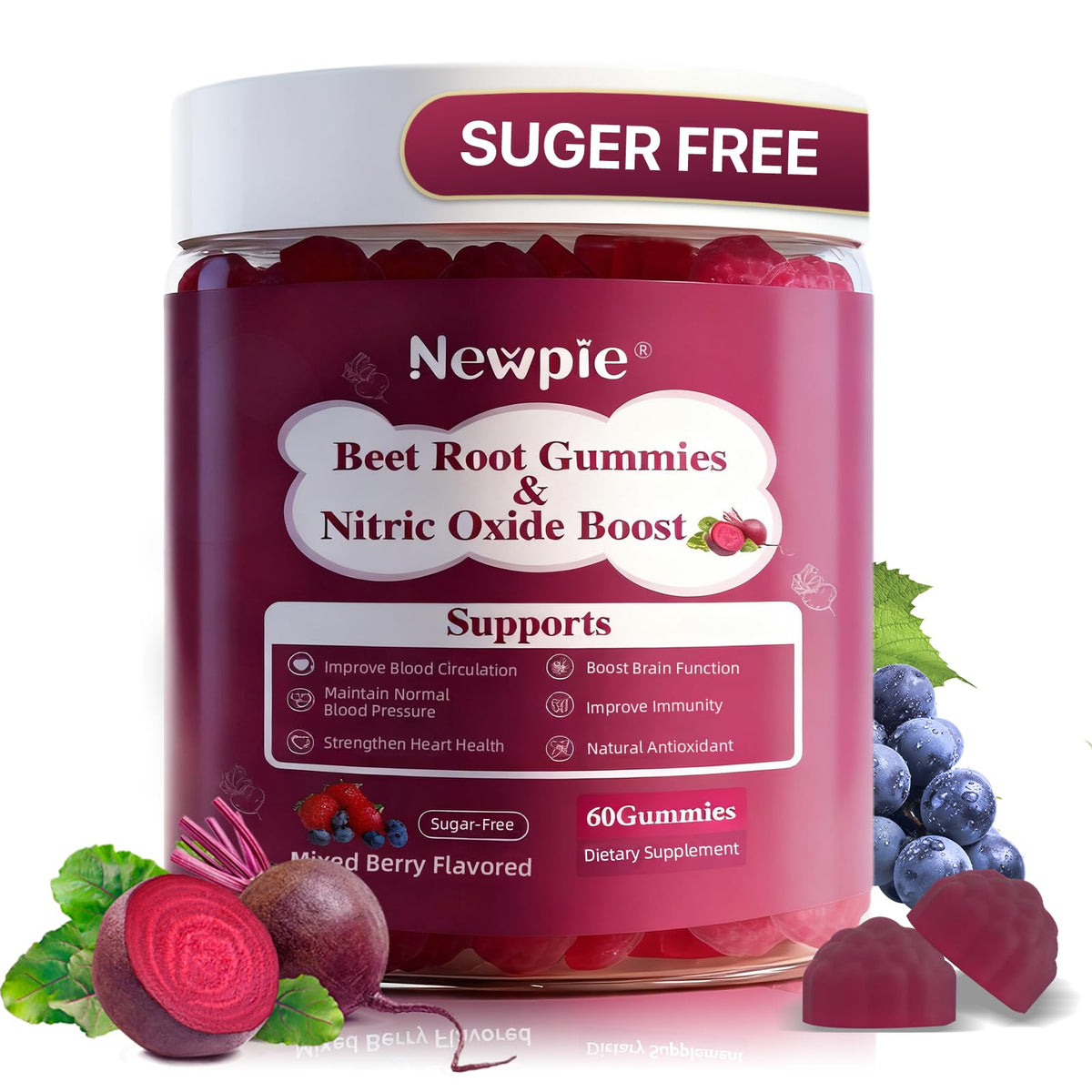 Beet Root Gummies Mixed Berry 60 Chews H2305