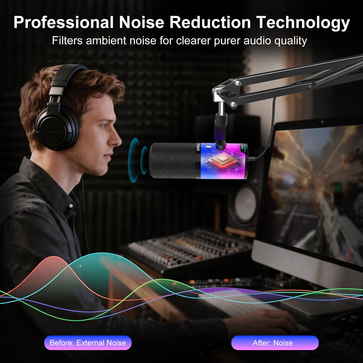 USB/XLR Dynamic Microphone with Boom Arm T37810