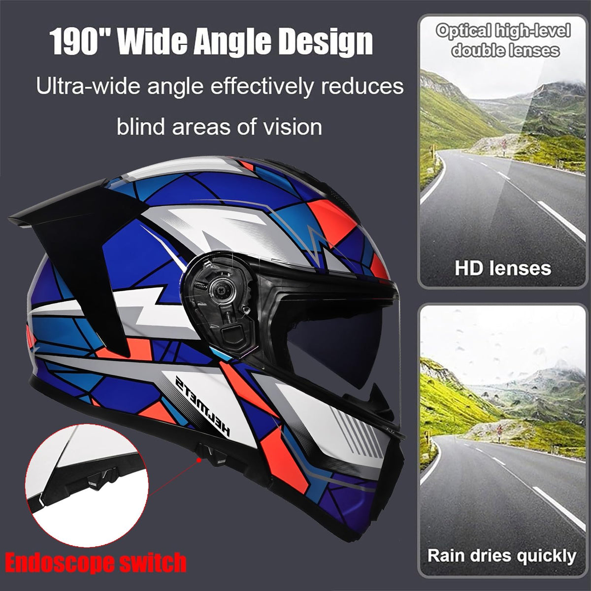 Flip-Up Full Face Motorcycle Helmet with Dual Visors G64487