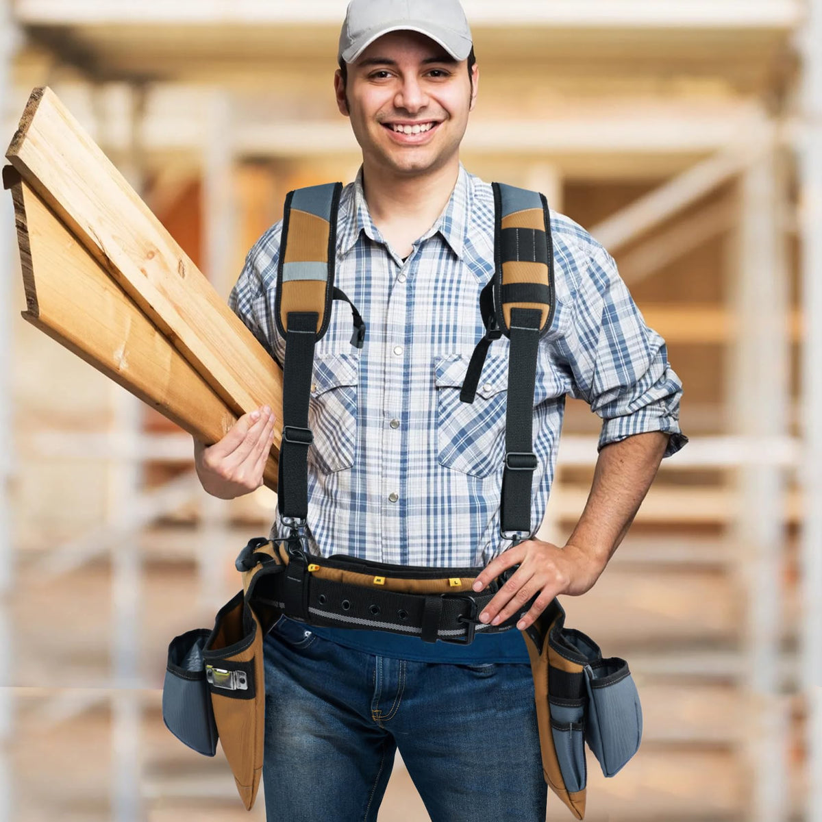Khaki Carpenter Tool Belt with Suspenders E667753
