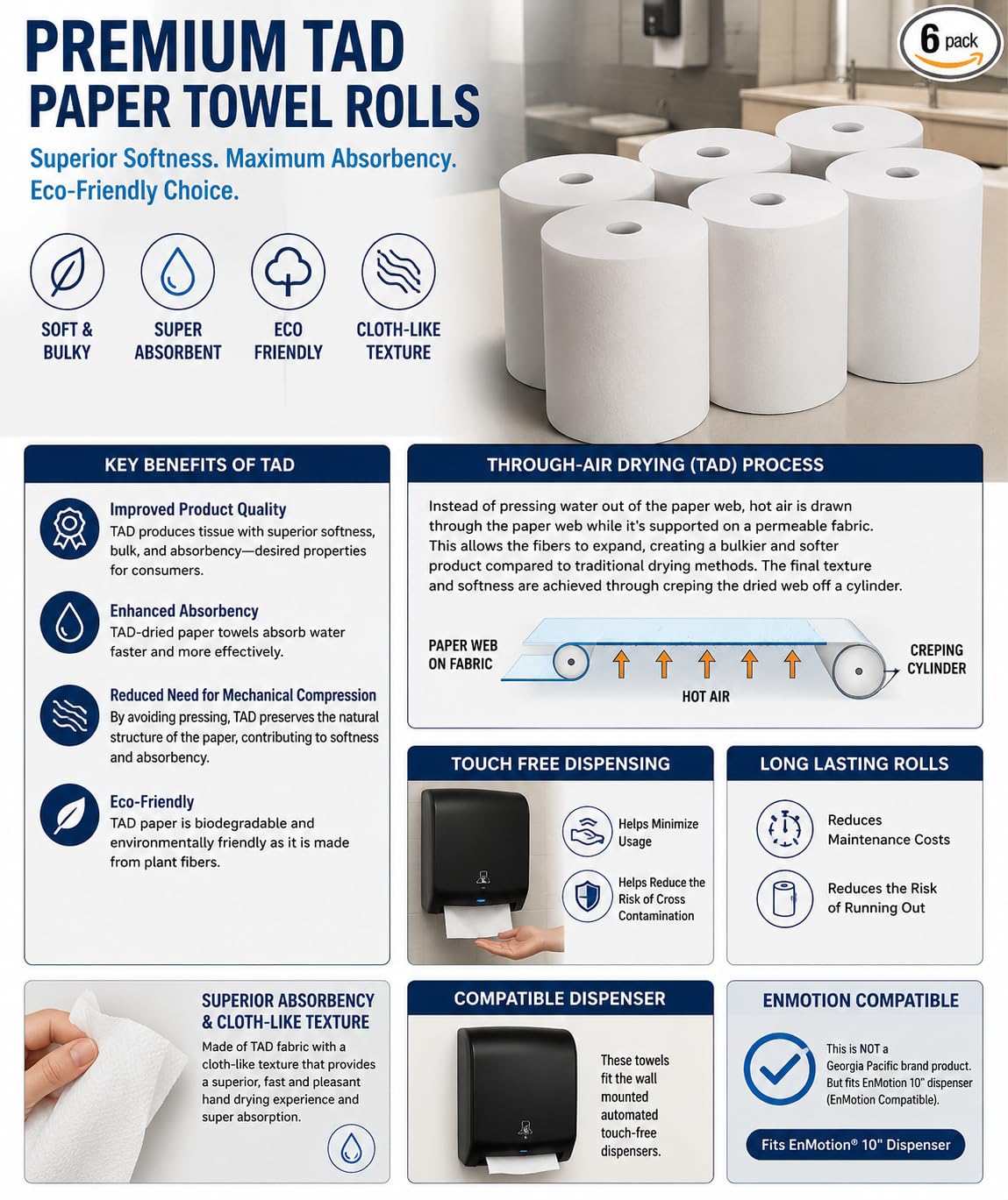 White Paper Towels 6 Rolls O73130