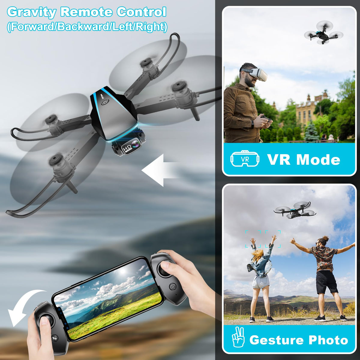 1080P HD Foldable Drone with Camera, 2 Batteries, Carrying Case G1476