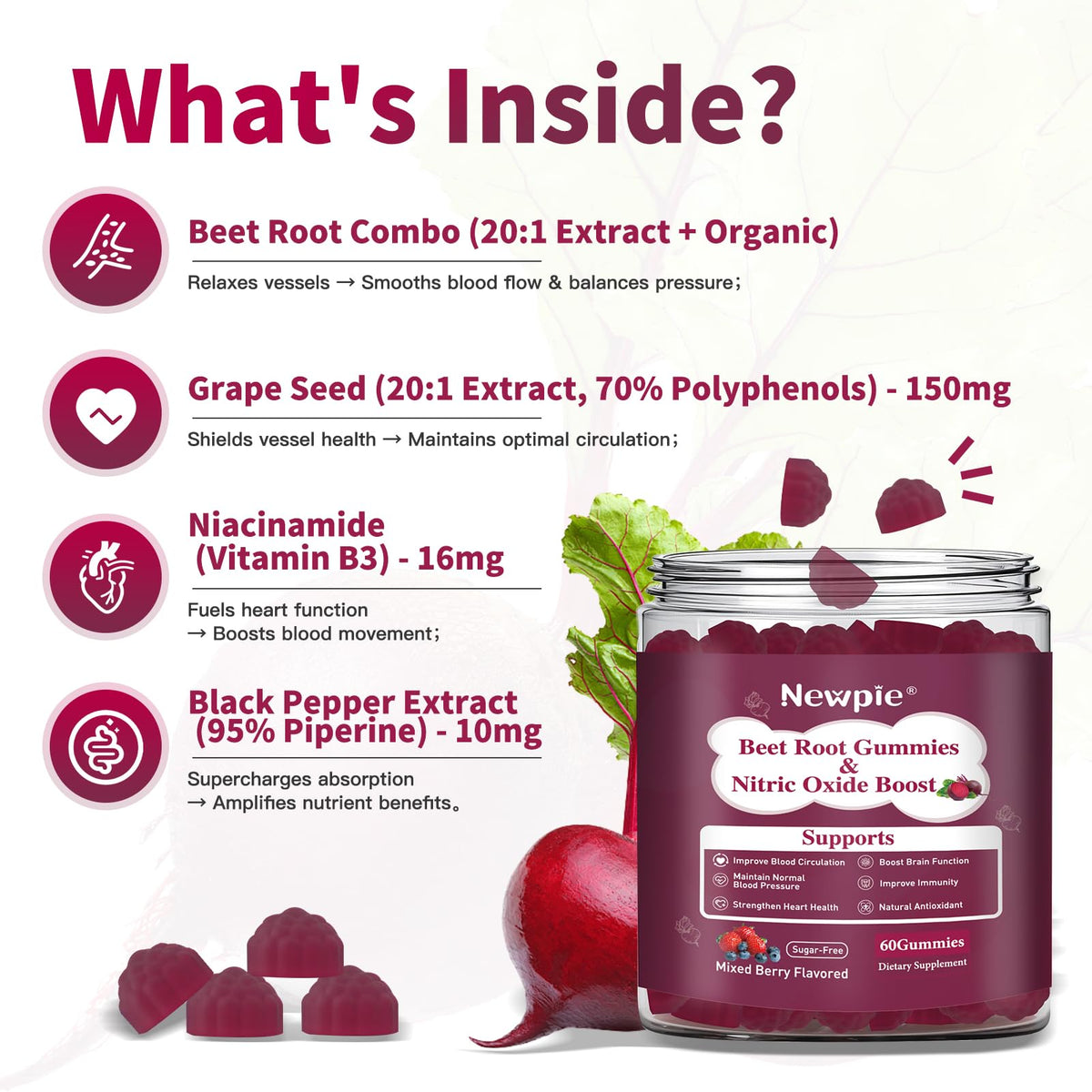 Beet Root Gummies Mixed Berry 60 Chews H2305