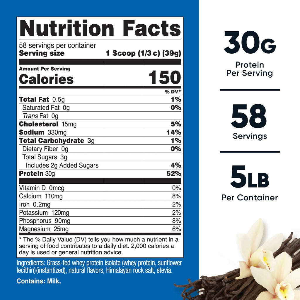 Grass-Fed Whey Protein Isolate Vanilla 5LBS G766