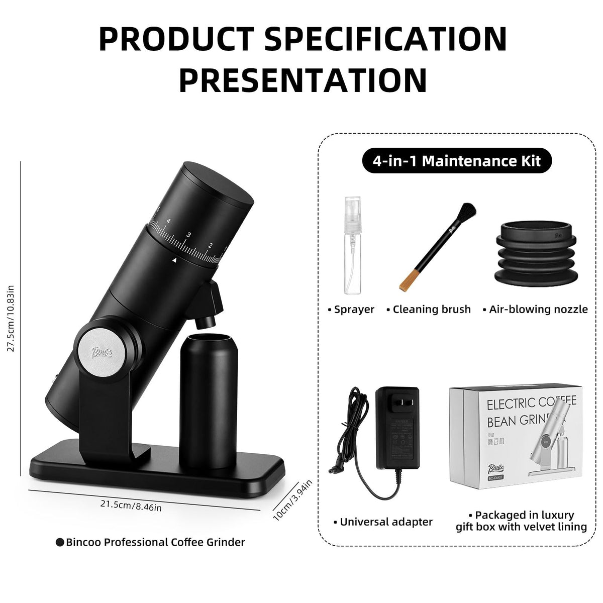 Black Electric Burr Coffee Grinder with Stainless Steel Conical Burr P924