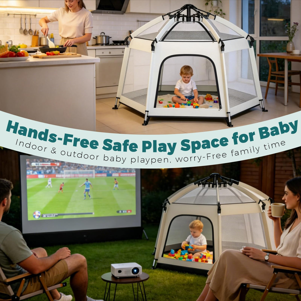 Foldable Baby Playpen with Canopy B37504