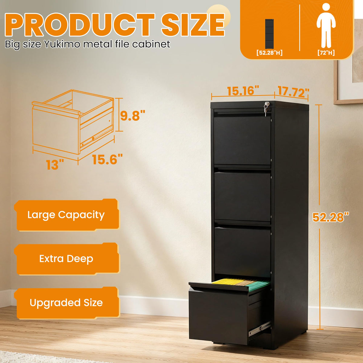 4 Drawer Lockable Metal File Cabinet M51653