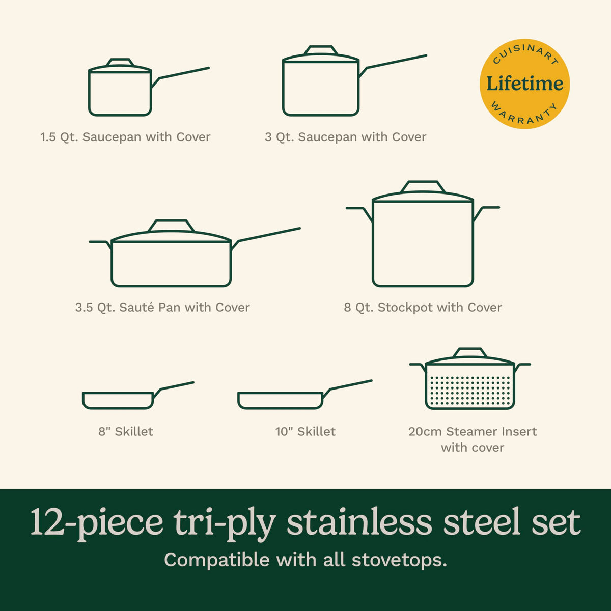 Stainless Steel 12 pc Induction Compatible Cookware Set Y96029