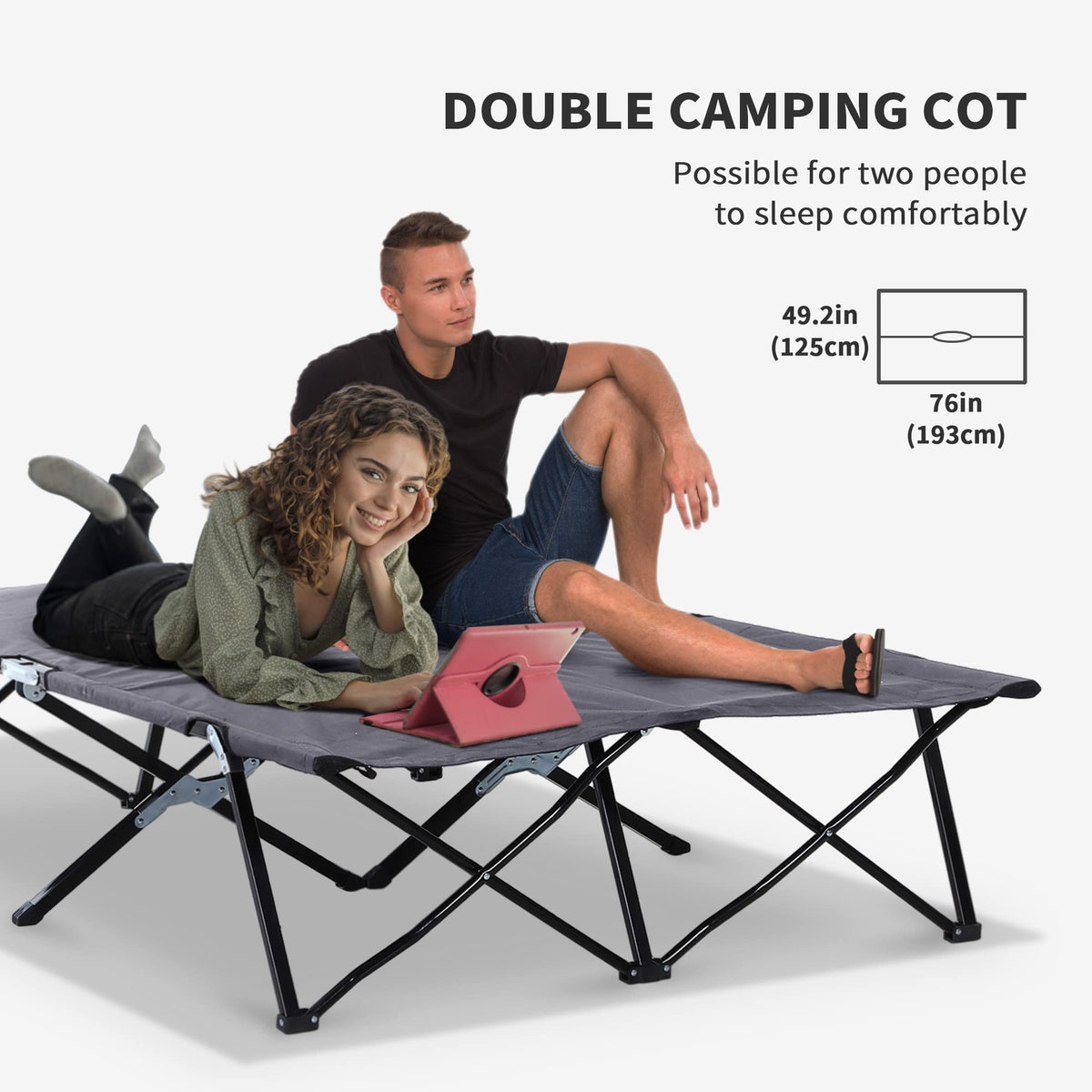 2 Person Folding Camping Cot with Carry Bag O23748