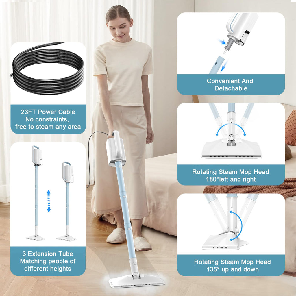 6 in1 Steam Mop Cleaner with 2 Modes, 2 Microfiber Pads, 400ML Removable Tank S5039