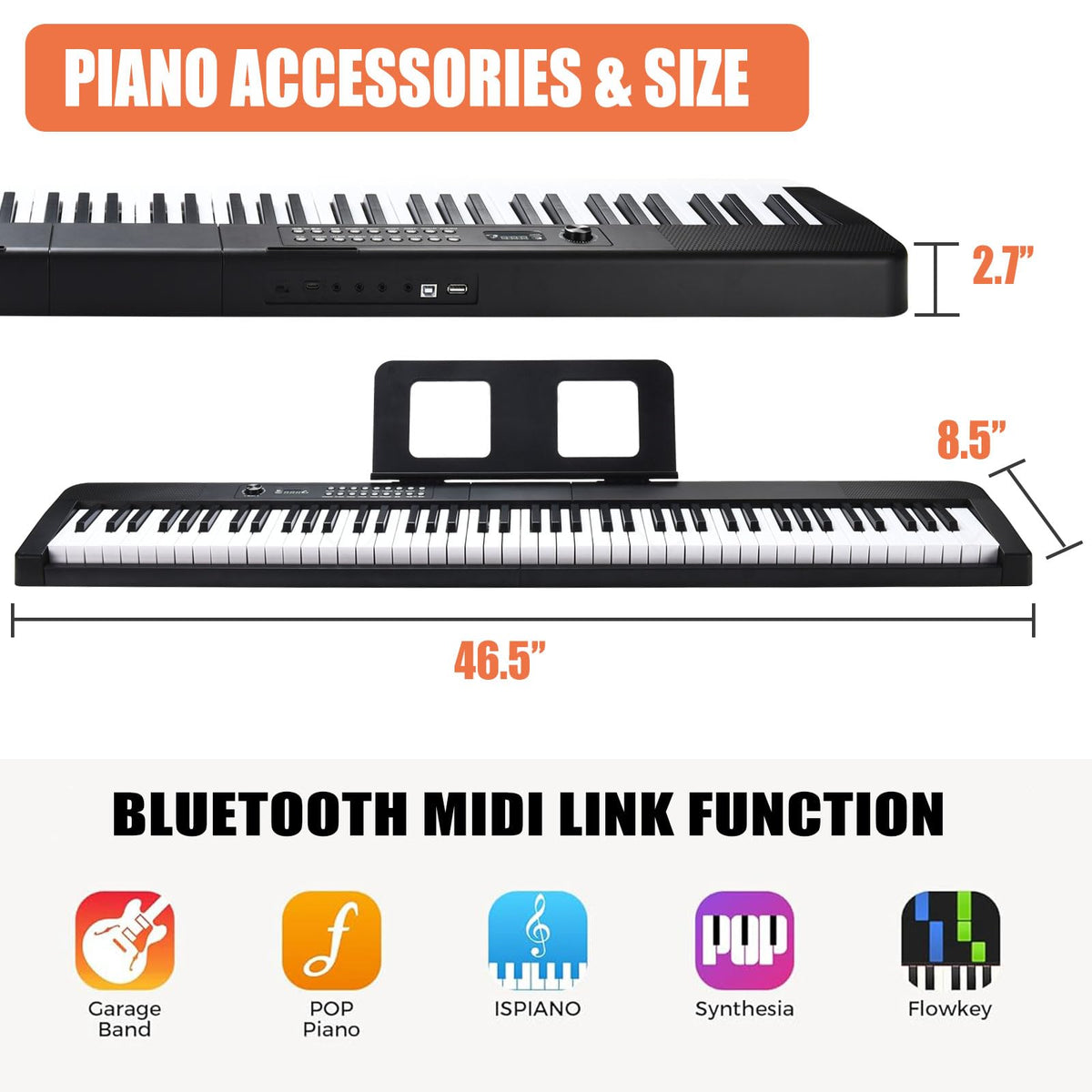 88 Key Electric Digital Piano with Semi Weighted Keys D143