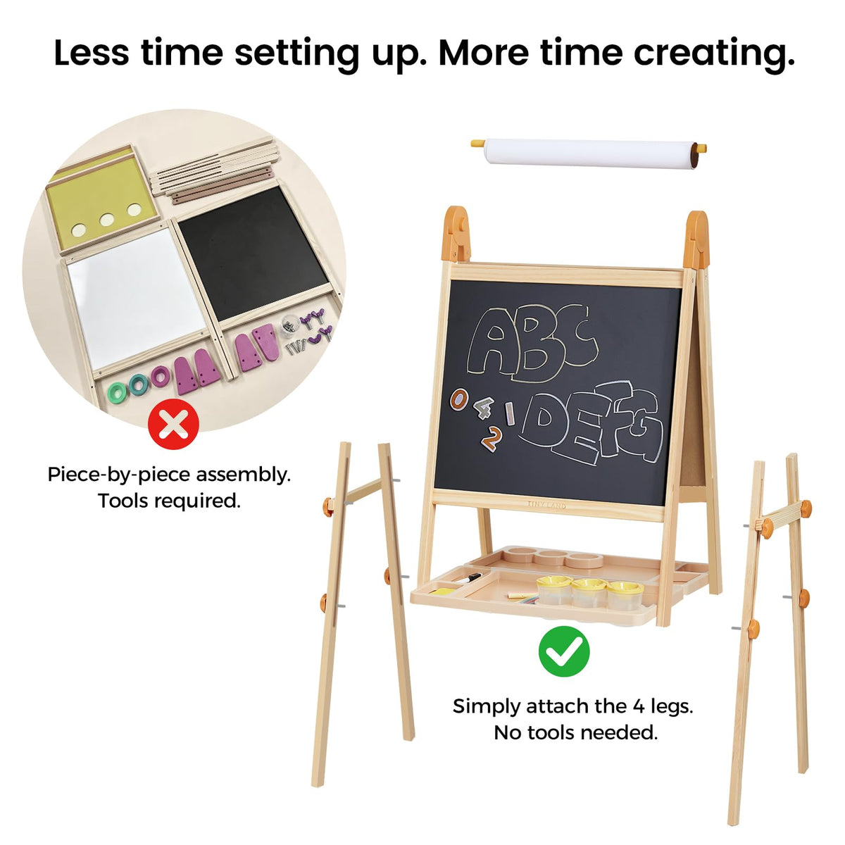 Foldable Wooden Art Easel with Chalkboard & Whiteboard R6178