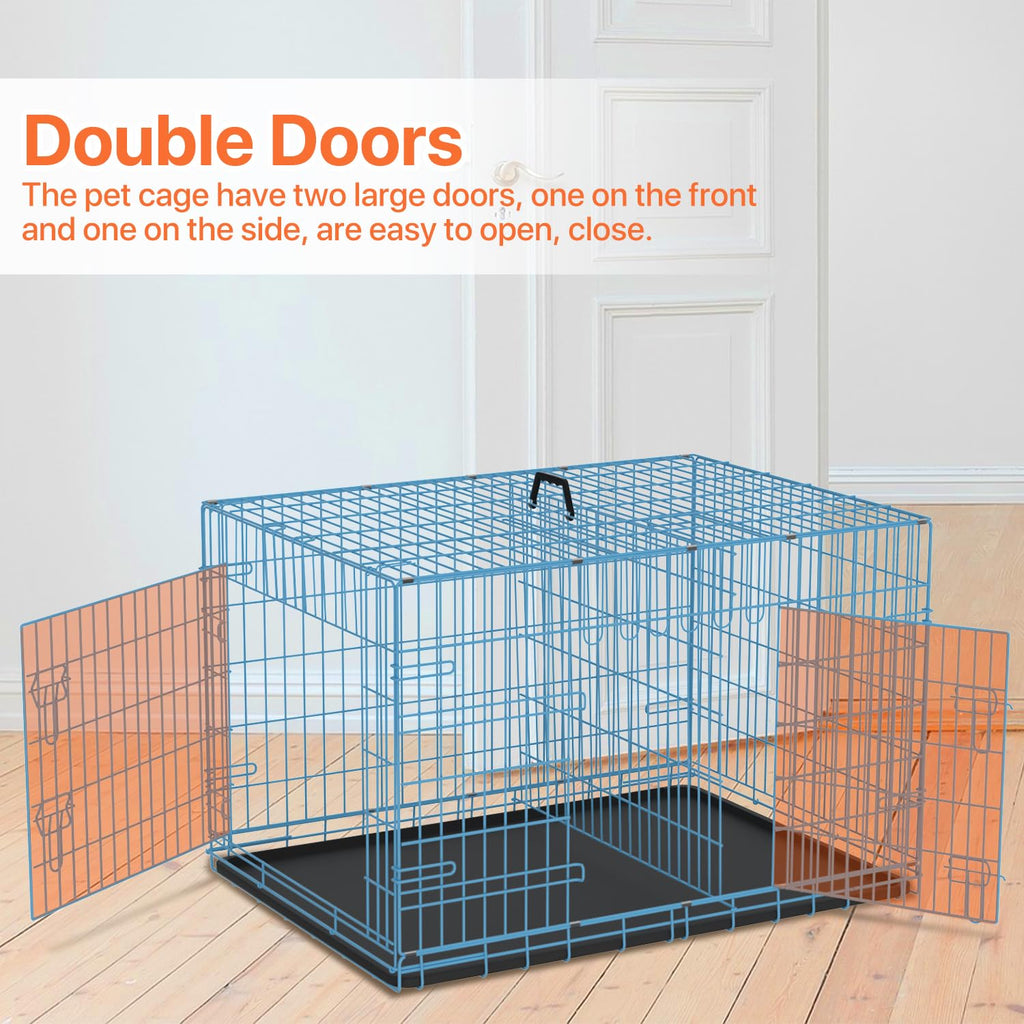 Folding Metal Dog Crate with Plastic Tray & Divider Q4221