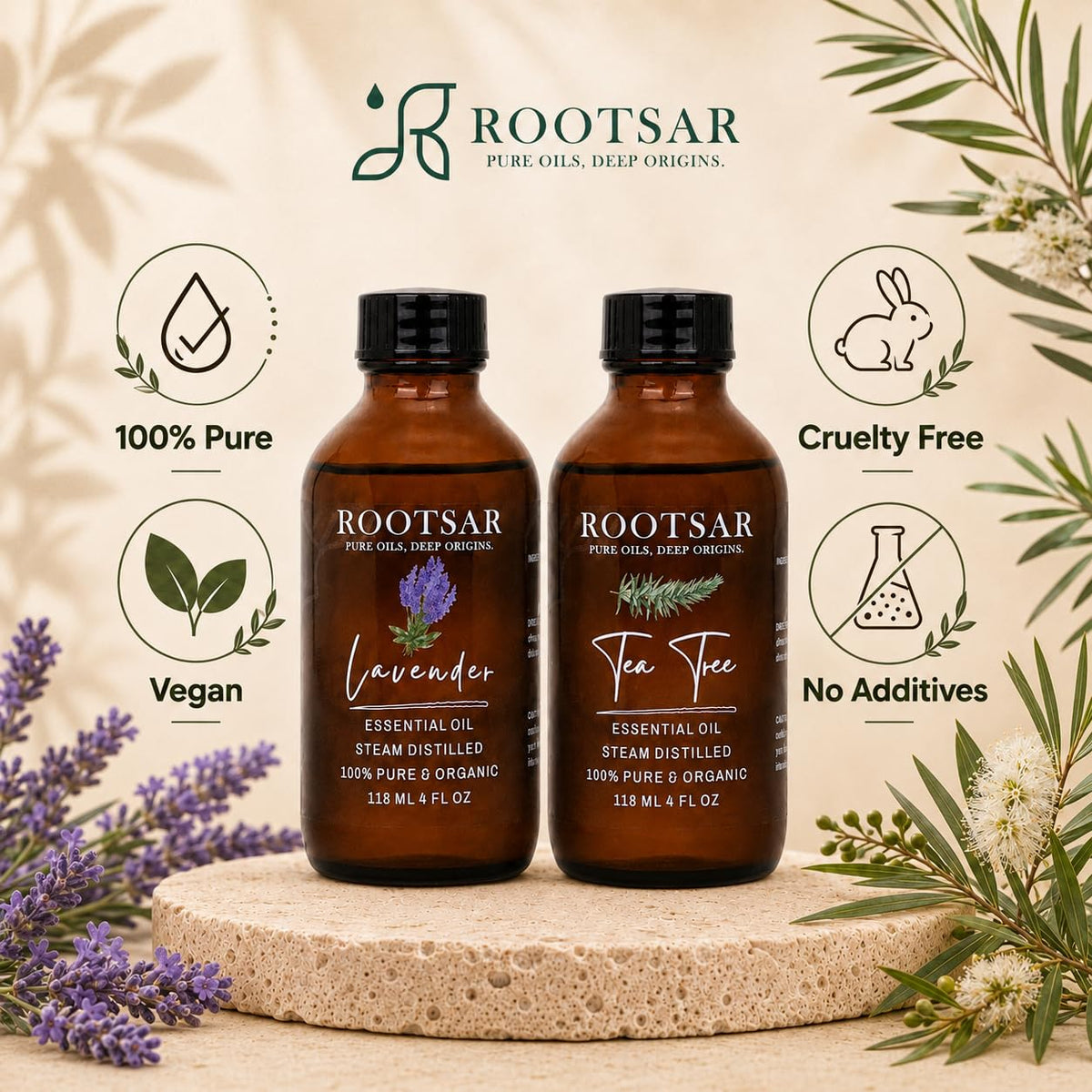 Lavender and Tea Tree Essential Oils Pack of 2 P3110