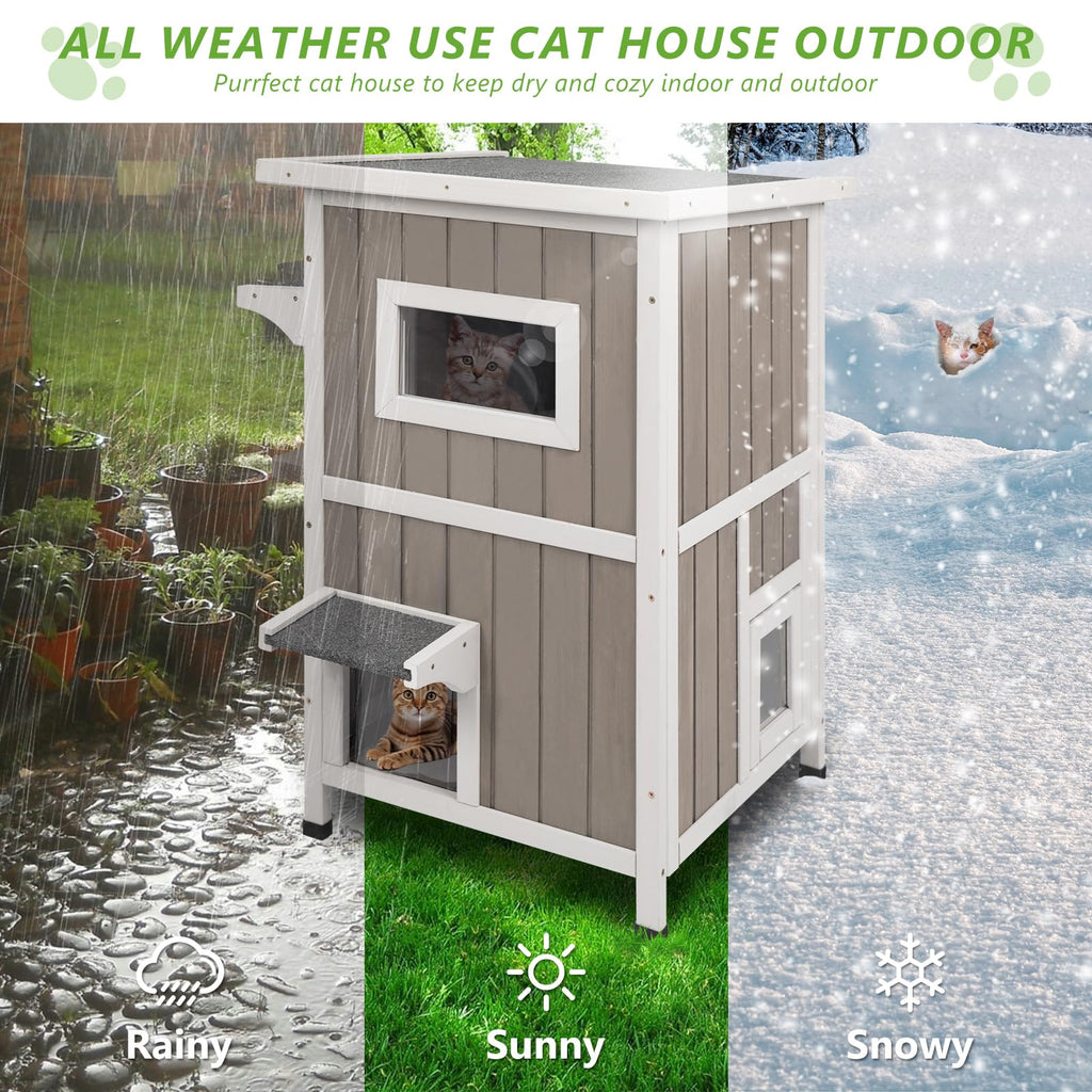 2 Story Weatherproof Wooden Outdoor Cat House W384713