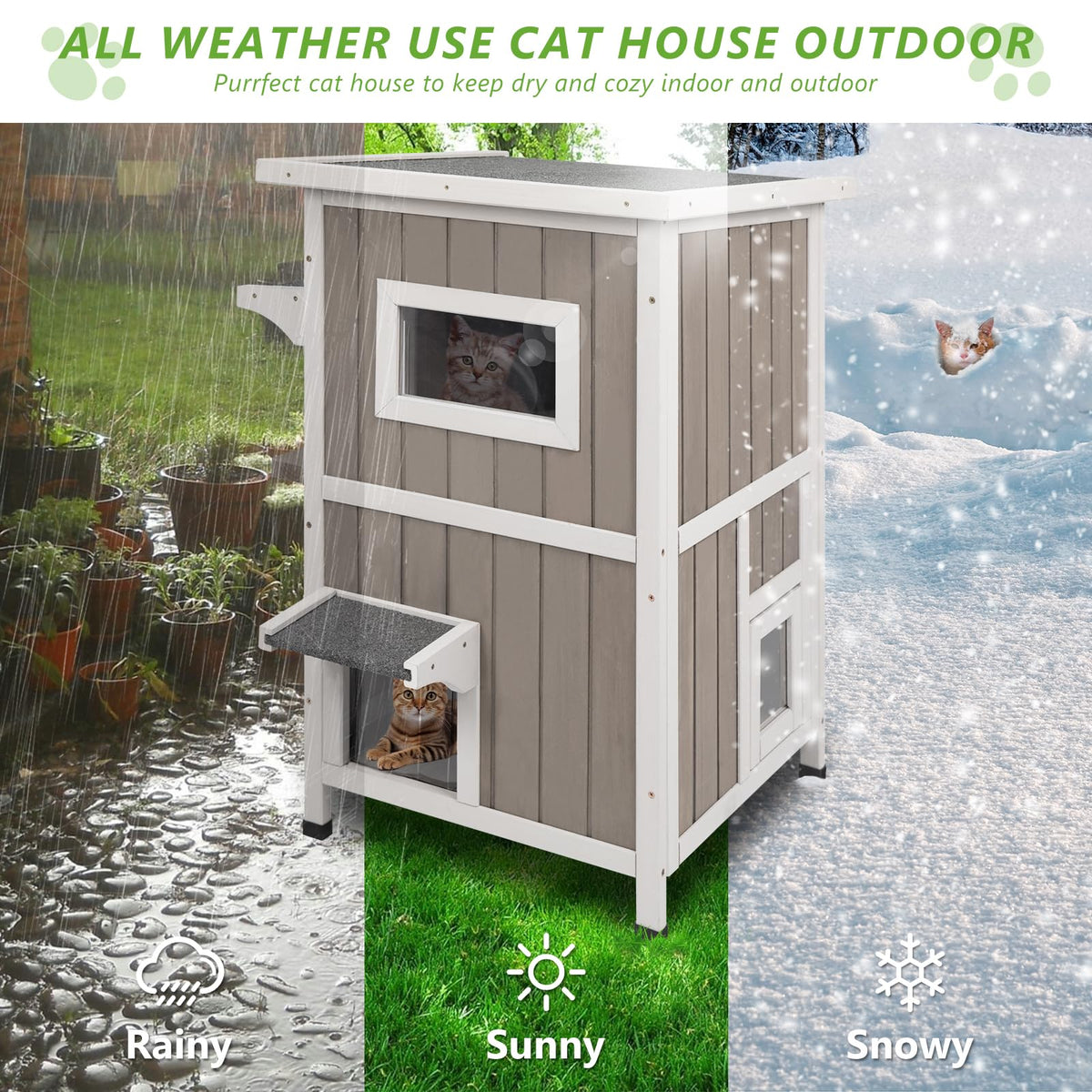 2 Story Weatherproof Wooden Outdoor Cat House W384713