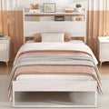 White Metal Twin Bed Frame with 2-Tier Storage Headboard H45689