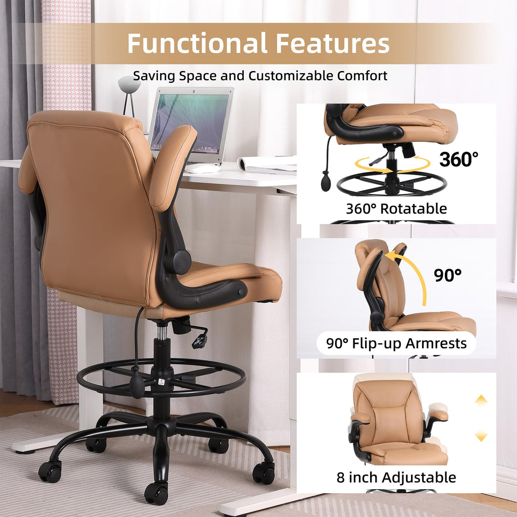 Brown PU Leather Drafting Chair X7182