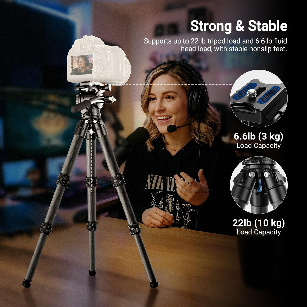 Carbon Fiber Desktop Mini Tripod with Video Fluid Head P85124
