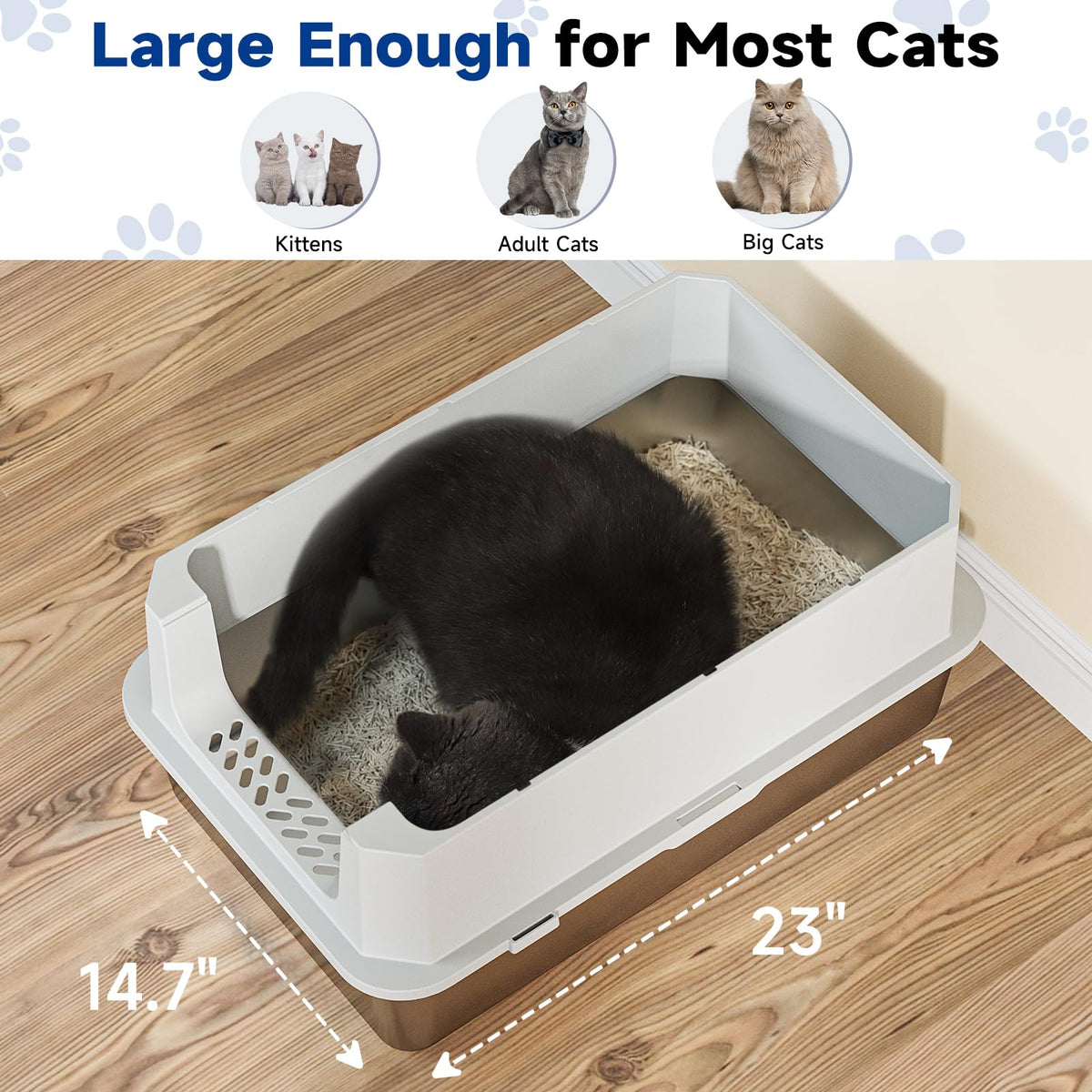 Large Stainless Steel Covered Cat Litter Box with Scoop I9682