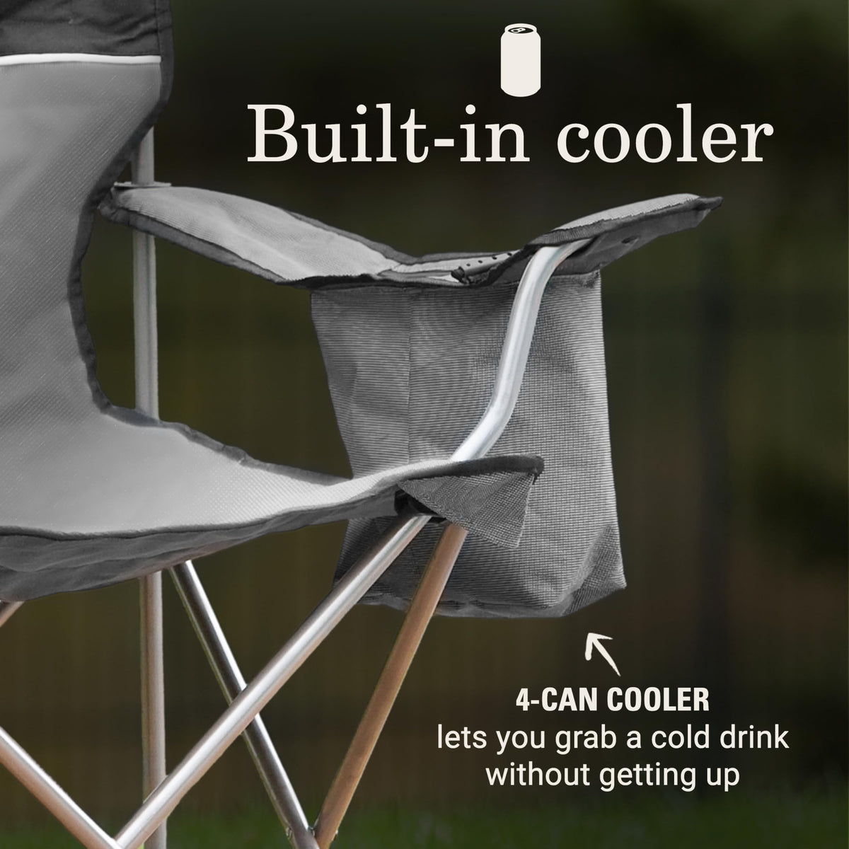 Portable Camping Chair with 4-Can Cooler, Cushioned Seat, Side Pockets & Cup Holder, Carry Bag M5361