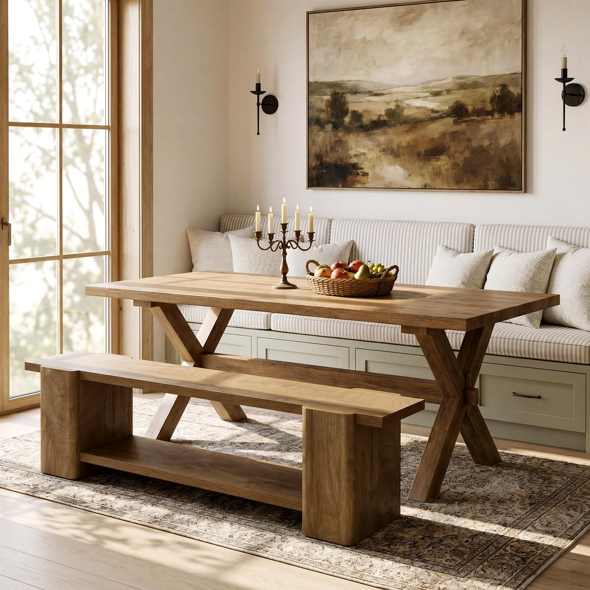 Wood Storage Bench with Shelf R1879