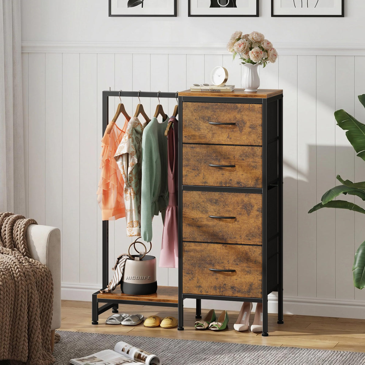Tall Dresser with Hanging Rack, 4 Drawers O920