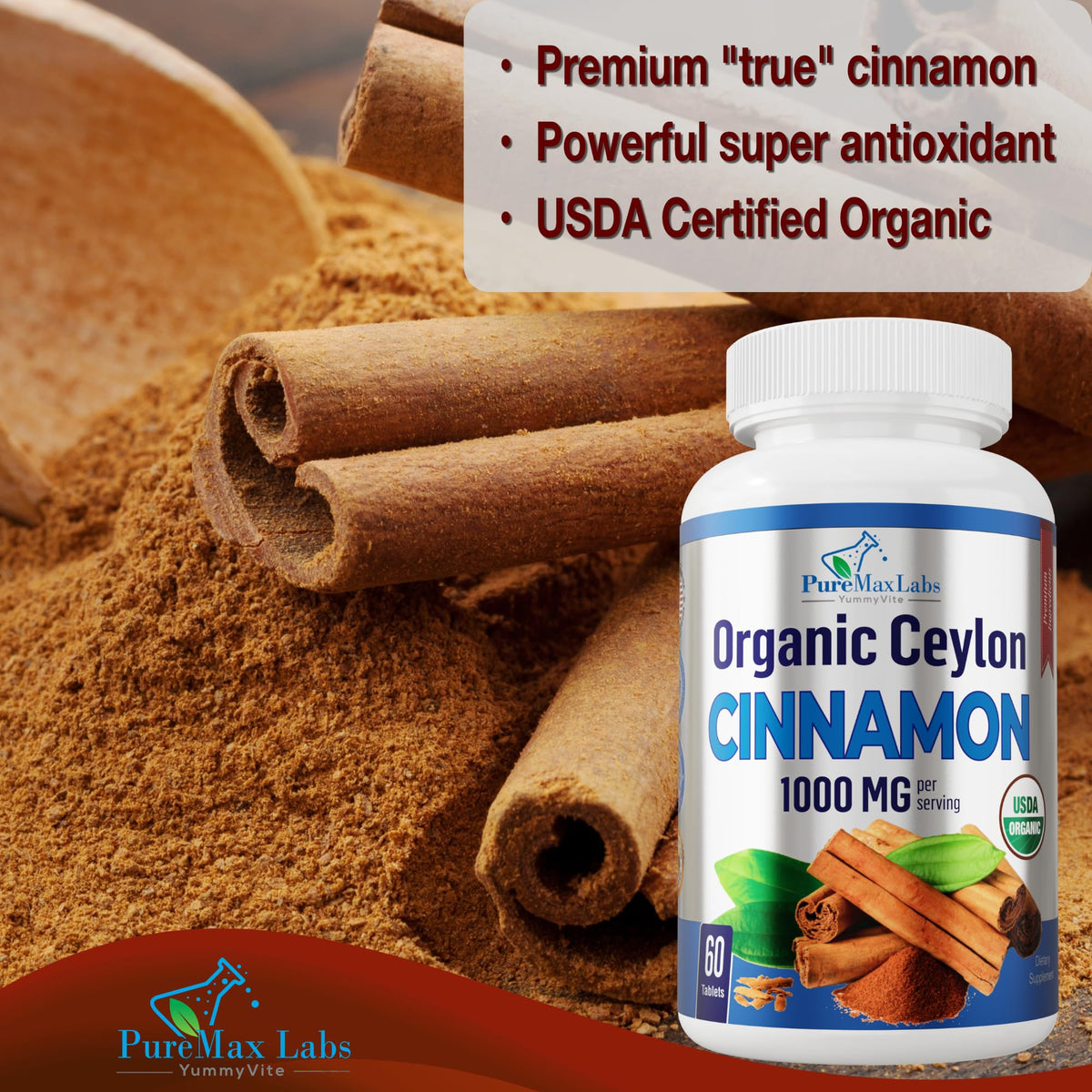 Organic Ceylon Cinnamon 1000mg 60 Tablets Y510970